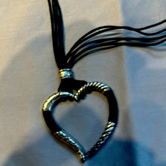 Silver and Black Cord Heart Necklace - Picture 1 of 7